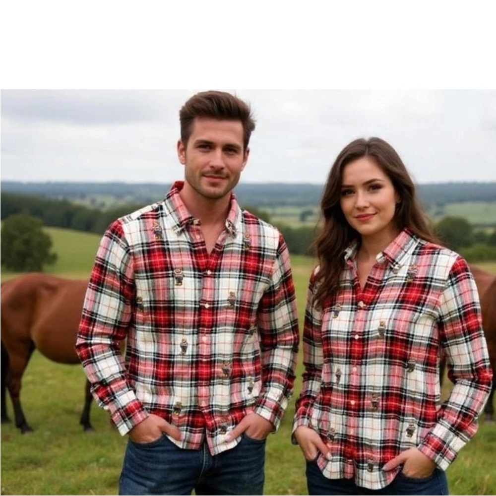 Polo Ralph Lauren Flannel Red Plaid Embroidered Bear Button Shirt XS Womens O28